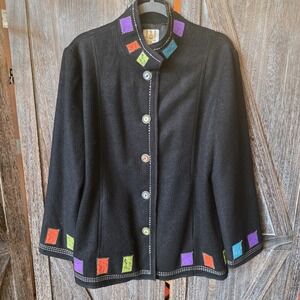 Ameri Mode Jacket Women's Size XXL Black Embellished Applique Wool Blend Buttons